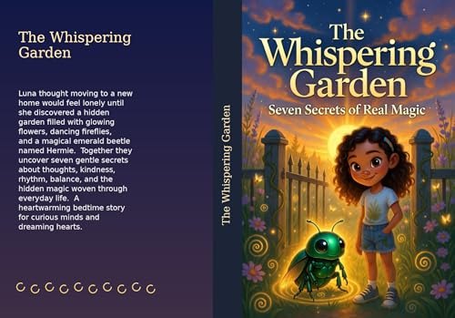 Cover of The Whispering Garden, a Little ARC Garden story for ages 3–8 by Aetheric Renovation Collective, showing a child and grandparent on a garden path toward a willow, gate and cottage.