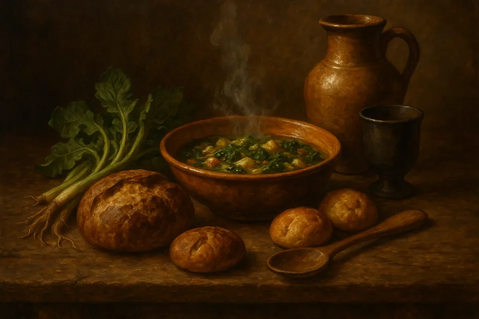 A simple meal in warm kitchen light